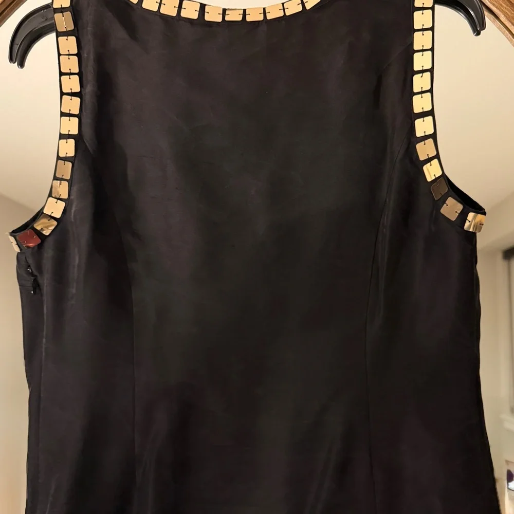 Tory Burch Sleeveless Black Silk Blouse Gold Paillettes 8 Festive Nite Out Party